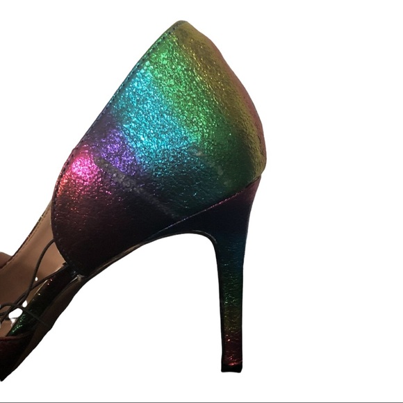 Betsey Johnson Bary metallic iridescent rainbow d’orsay stiletto bow heels sz7.5 - Picture 12 of 16